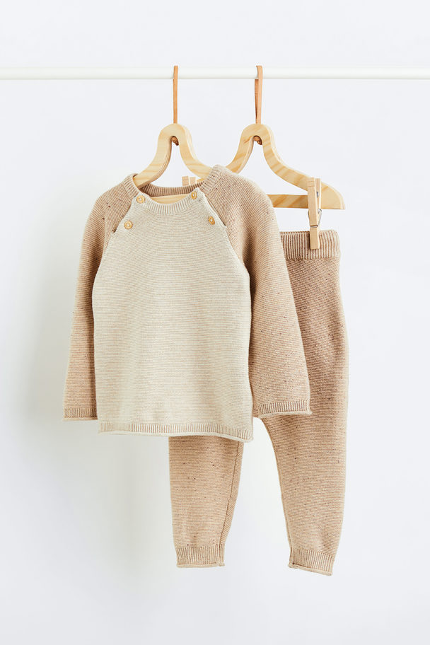H&M Knitted Jumper And Trousers Beige/block-coloured