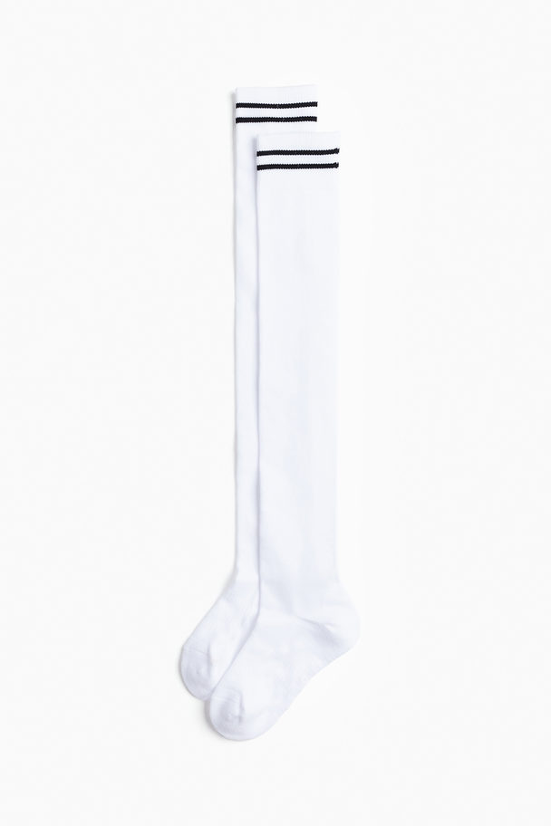 H&M Drymove™ Over-the-knee Sports Socks White/black Striped