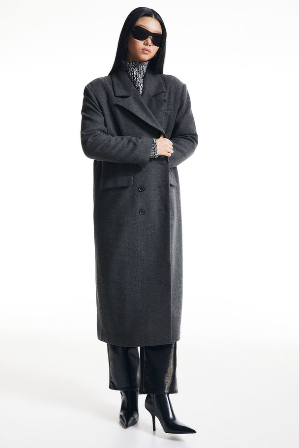 H&M Zweireihiger Mantel aus Twill Dunkelgrau