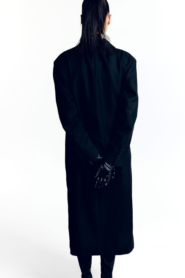 H&M Zweireihiger Mantel aus Twill Schwarz
