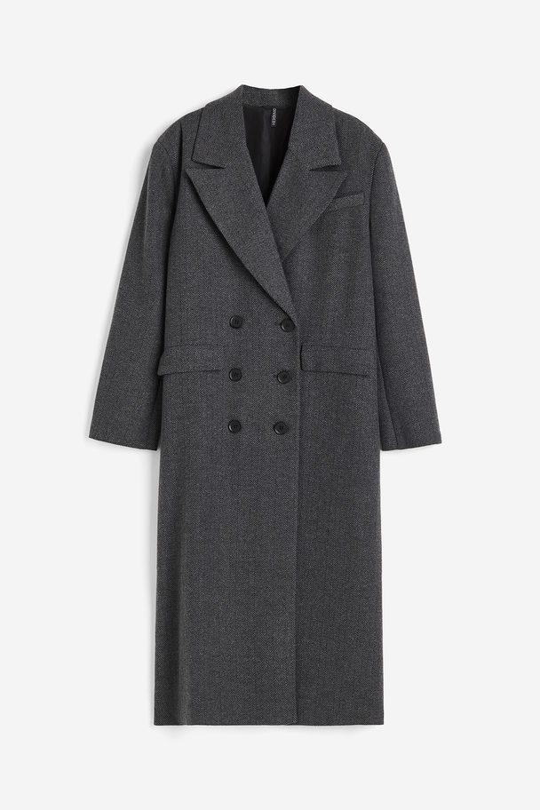 H&M Double-breasted Twill Coat Dark Grey
