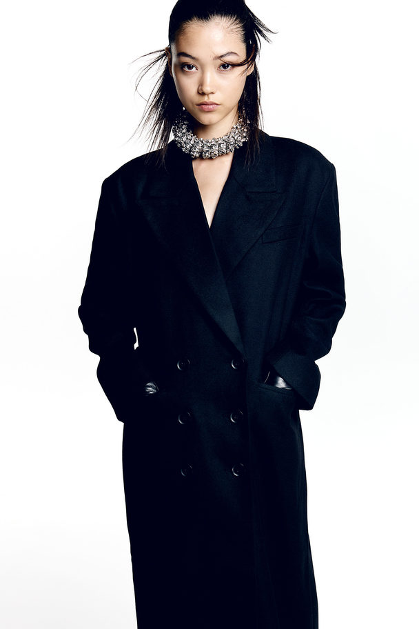 H&M Double-breasted Twill Coat Black