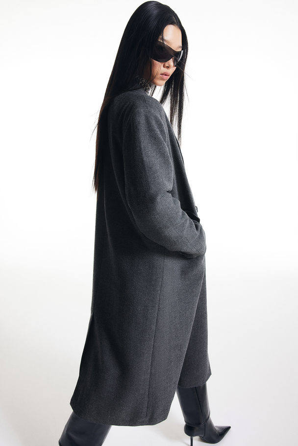 H&M Zweireihiger Mantel aus Twill Dunkelgrau