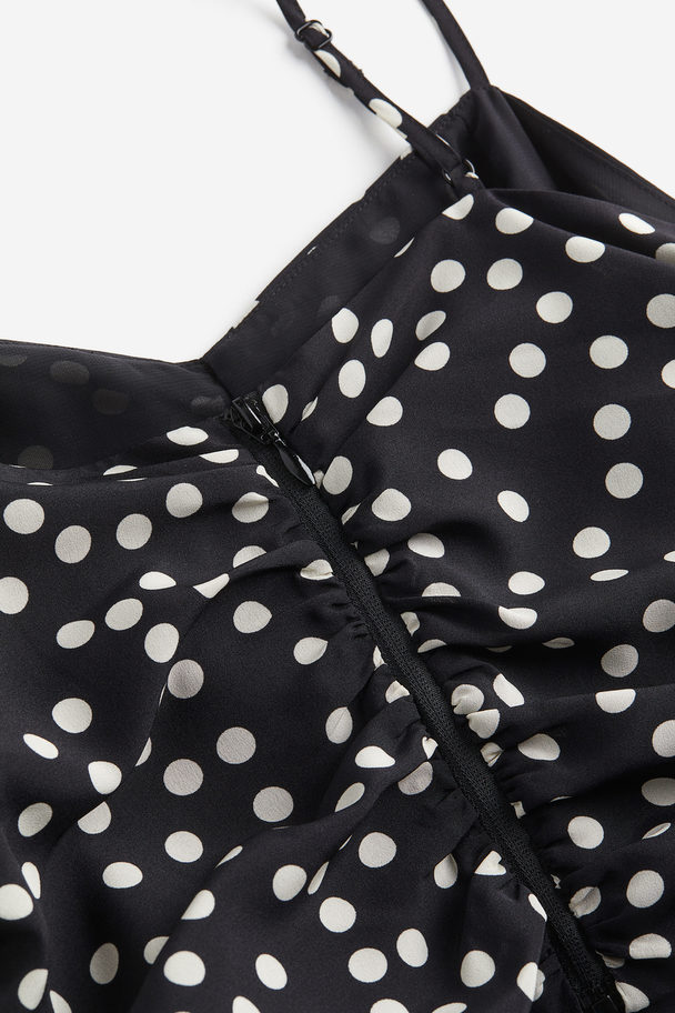 H&M Draped Cropped Top Black/spotted