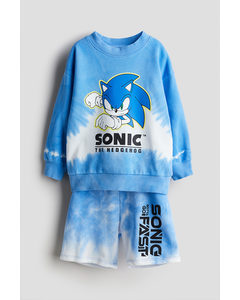 2-piece Printed Sweatshirt Set Blue/sonic The Hedgehog