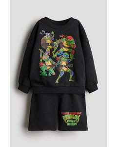 2-piece Printed Sweatshirt Set Black/tmnt