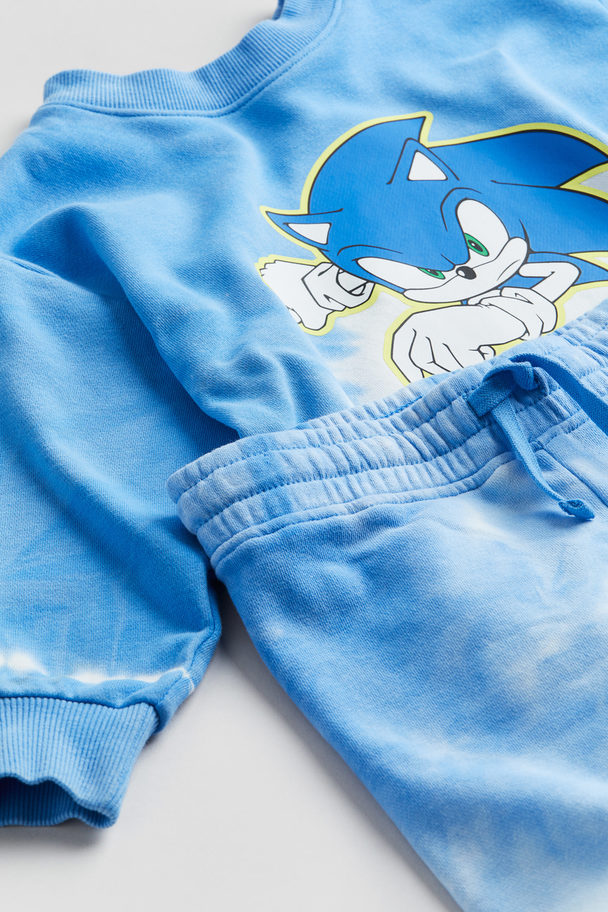 H&M 2-piece Printed Sweatshirt Set Blue/sonic The Hedgehog