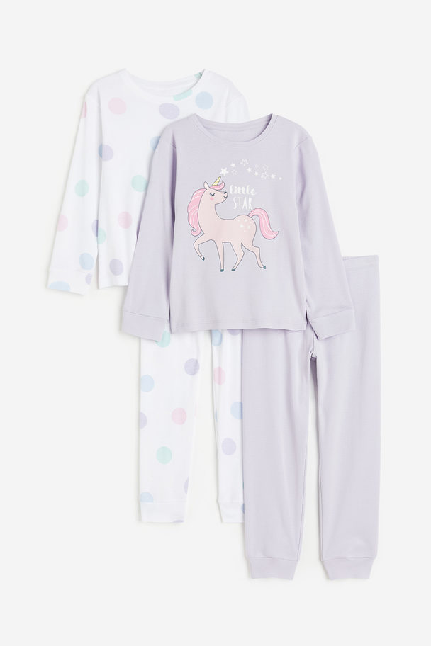 H&M 2-pack Pyjamas I Trikot Lys Lilla/enhjørning
