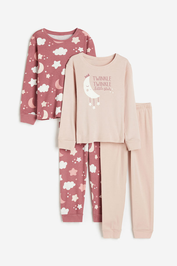 H&M Set Van 2 Tricot Pyjama's Donkerroze/sterren