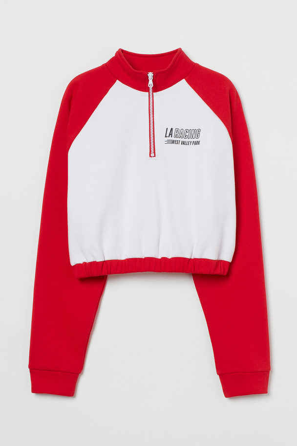 H&M Sweatshirt Med Dragkedja Röd/blockfärgad