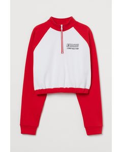 Sweatshirt Med Dragkedja Röd/blockfärgad