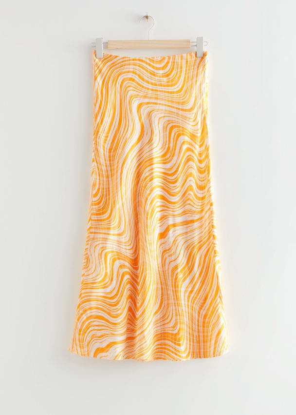 & Other Stories Printed Slip Midi Skirt Yellow Swirls