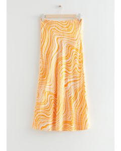 Printed Slip Midi Skirt Yellow Swirls