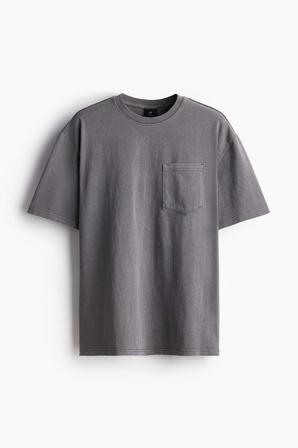 H&M T-shirt Med Tvättad Look Loose Fit Mörkgrå
