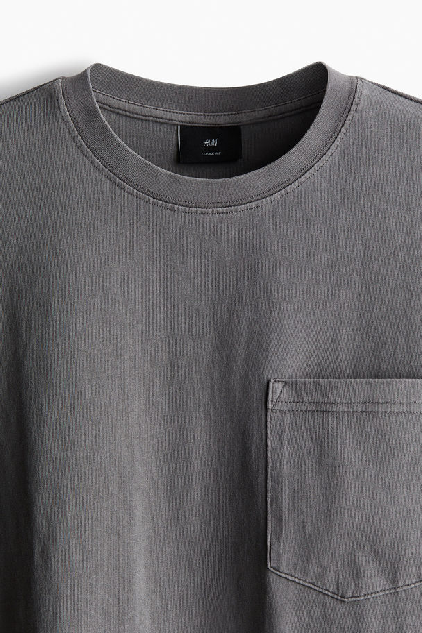 H&M Loose Fit Washed T-shirt Dark Grey