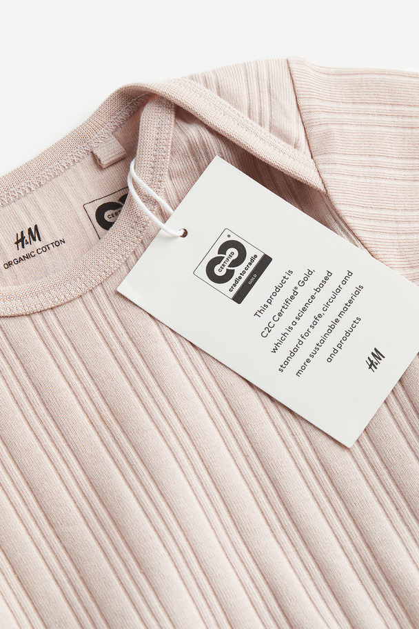 H&M Cotton Jersey Bodysuit Dusky Pink/ribbed