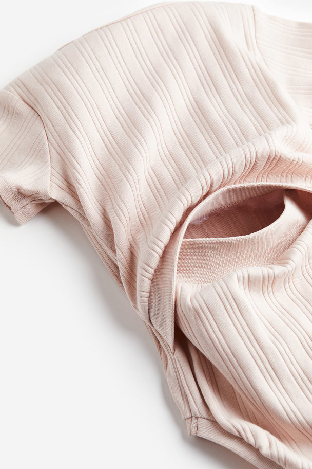 H&M Cotton Jersey Bodysuit Dusky Pink/ribbed