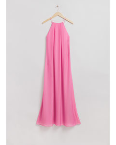 Open-back Strappy Halterneck Dress Pink