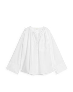 Drawstring Cotton Blouse White