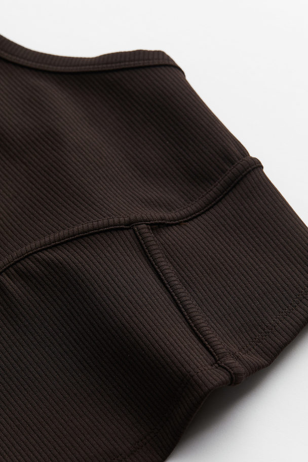 H&M Drymove™ Cropped Sports Vest Top Dark Brown