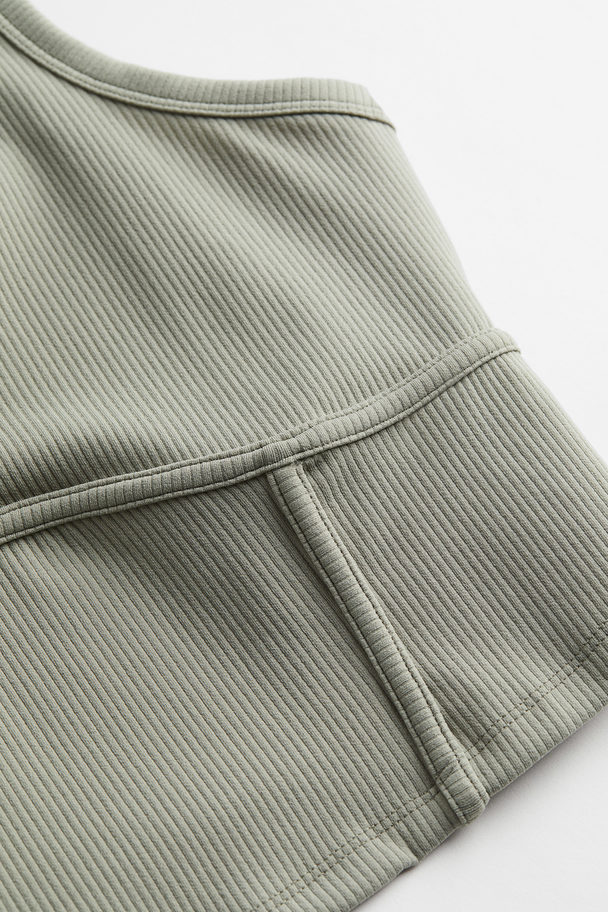 H&M Drymove™ Cropped Sports Vest Top Light Khaki Green