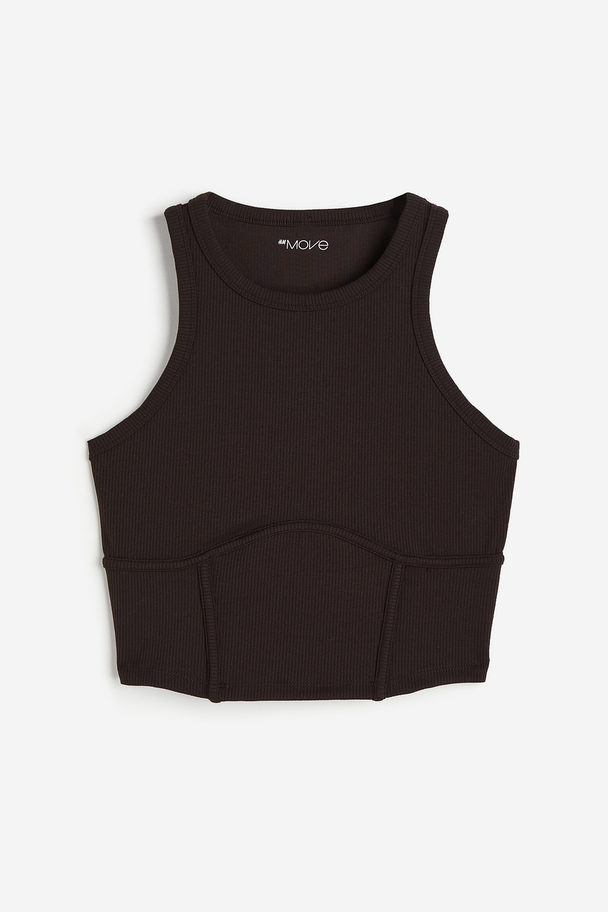 H&M Drymove™ Cropped Sports Vest Top Dark Brown