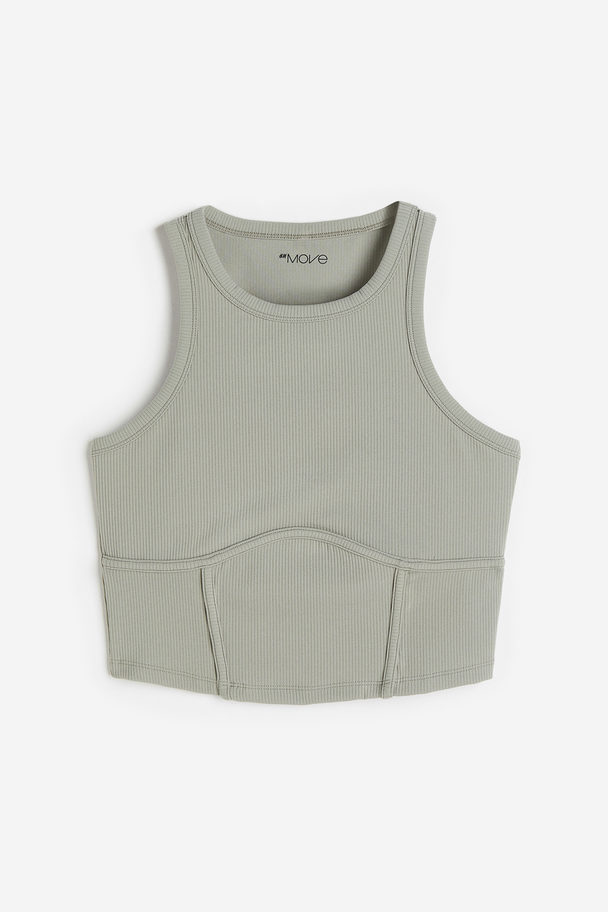 H&M Drymove™ Cropped Sports Vest Top Light Khaki Green