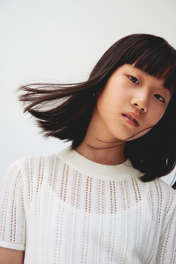 H&M Textured-knit Top White