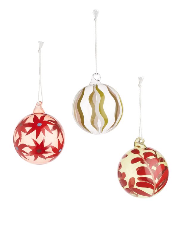 Arket Patterned Glass Baubles Red/gold