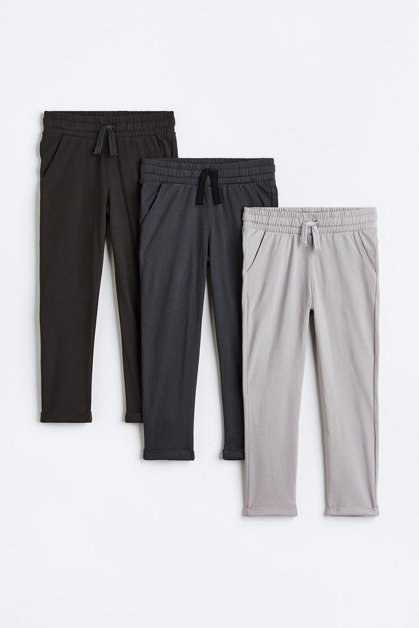 H&M 3-pack Cotton Jersey Joggers Light Grey/dark Grey