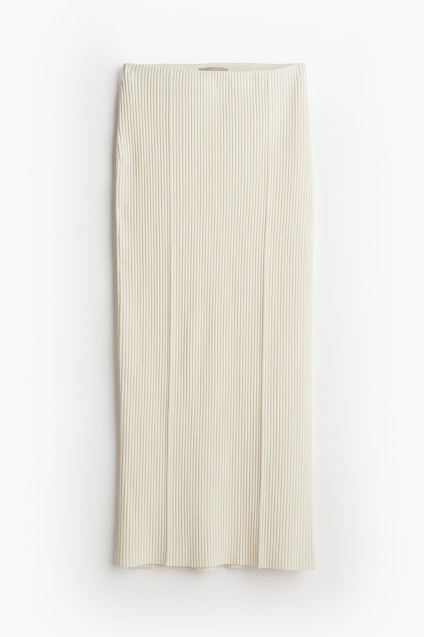 H&M Rib-knit Pencil Skirt Cream