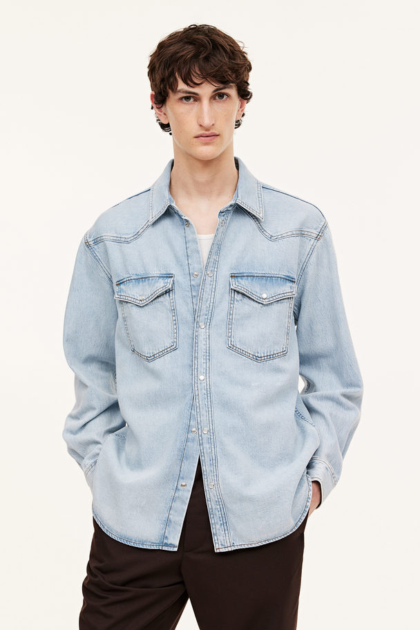 H&M Denim Overhemd - Regular Fit Licht Denimblauw