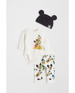 3-piece Jersey Set Natural White/mickey Mouse