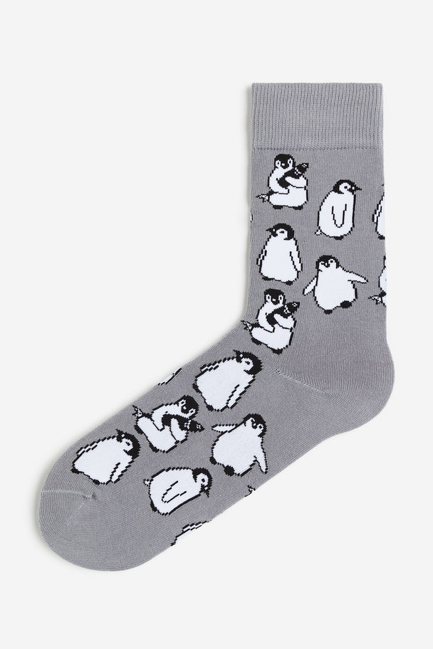 H&M Patterned Socks Grey/penguins