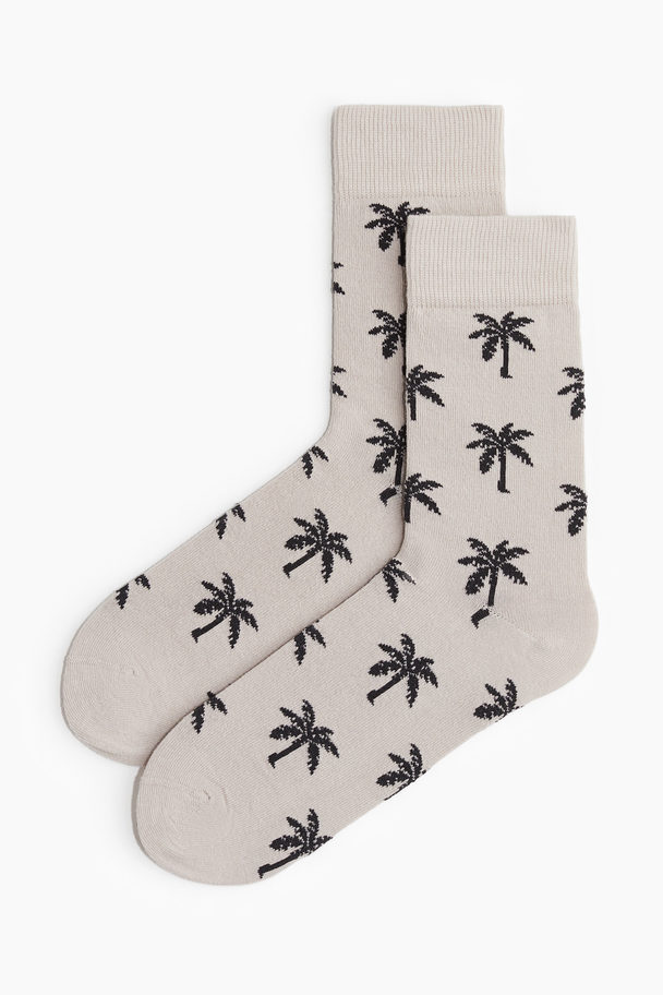 H&M Patterned Socks Beige/palm Trees