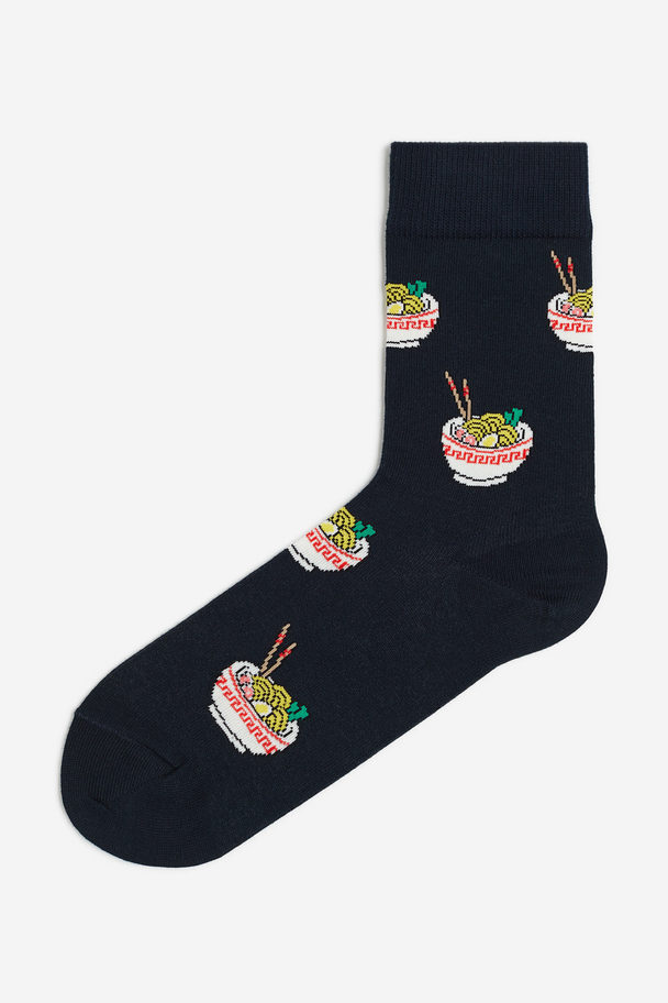 H&M Patterned Socks Black/ramen