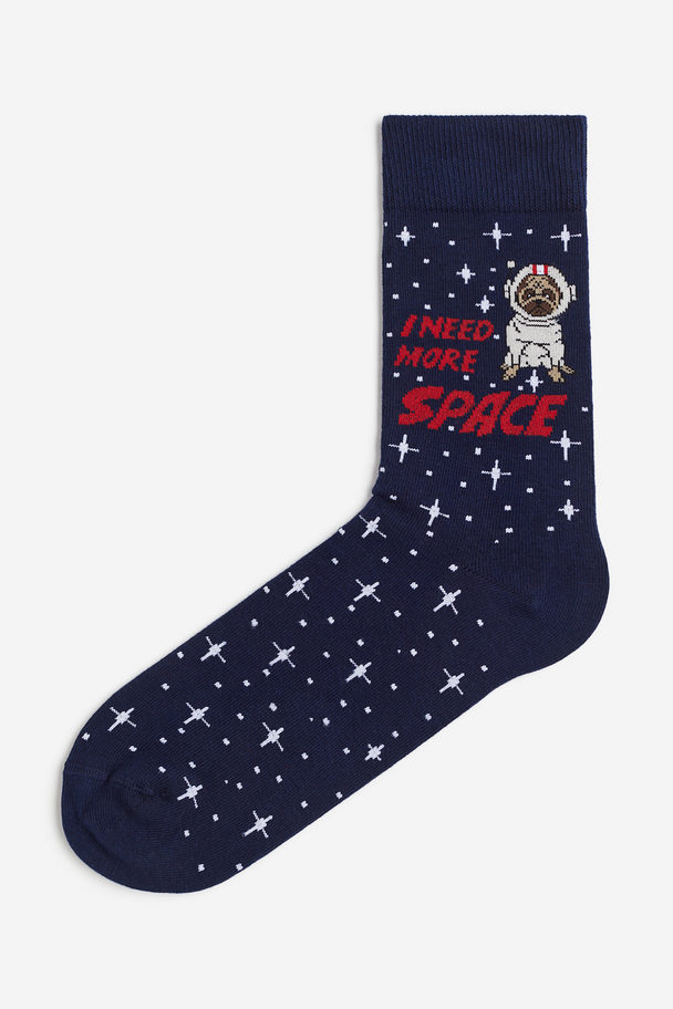 H&M Patterned Socks Dark Blue/i Need More Space
