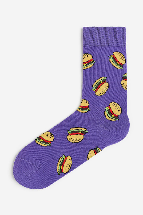 H&M Patterned Socks Purple/burgers