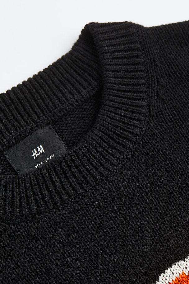 H&M Relaxed Fit Cotton Jumper Black/b