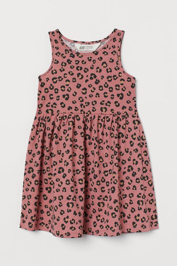 H&M Patterned Jersey Dress Old Rose/leopard Print