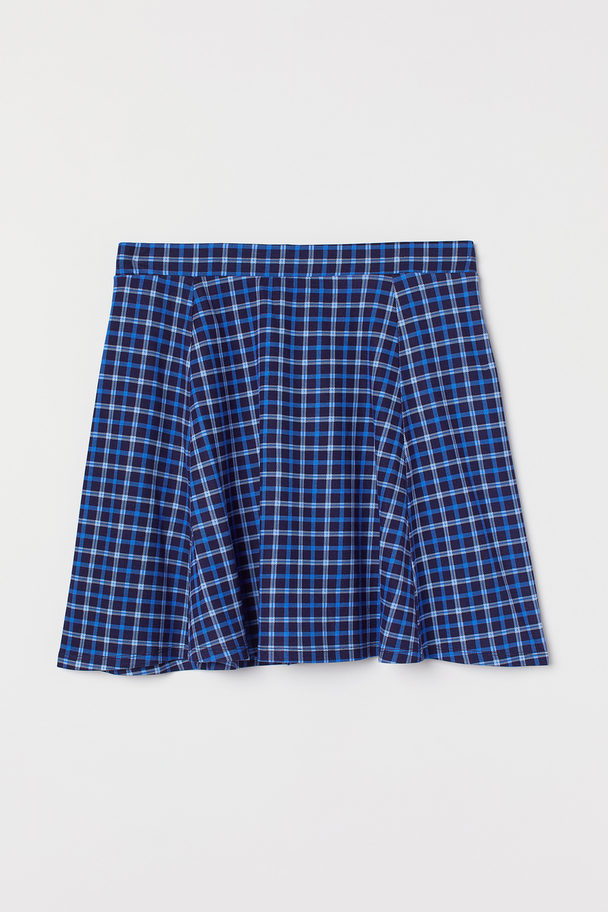 H&M H&m+ Bell-shaped Jersey Skirt Blue/checked