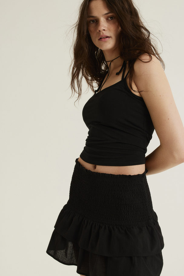 H&M Smocked-waist Tiered Skirt Black