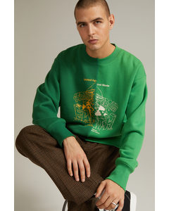 Baumwollsweatshirt mit Print Erbsengrün