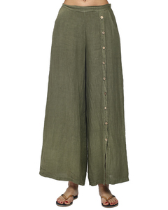 Button-front Skirt Pants In Pure Linen