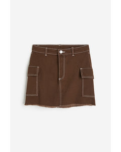 Twill Cargo Skirt Dark Brown