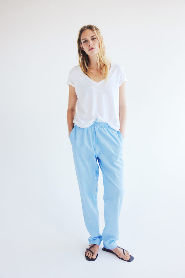 H&M Linen-blend Joggers Light Blue