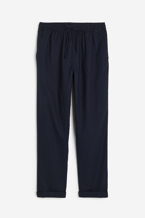 H&M Joggers Van Linnenmix Marineblauw