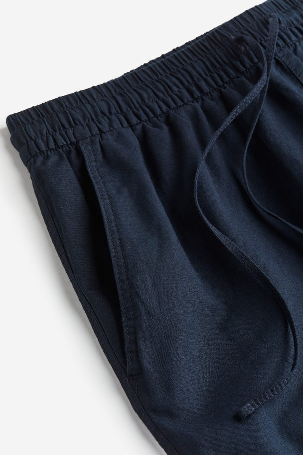 H&M Joggers Van Linnenmix Marineblauw