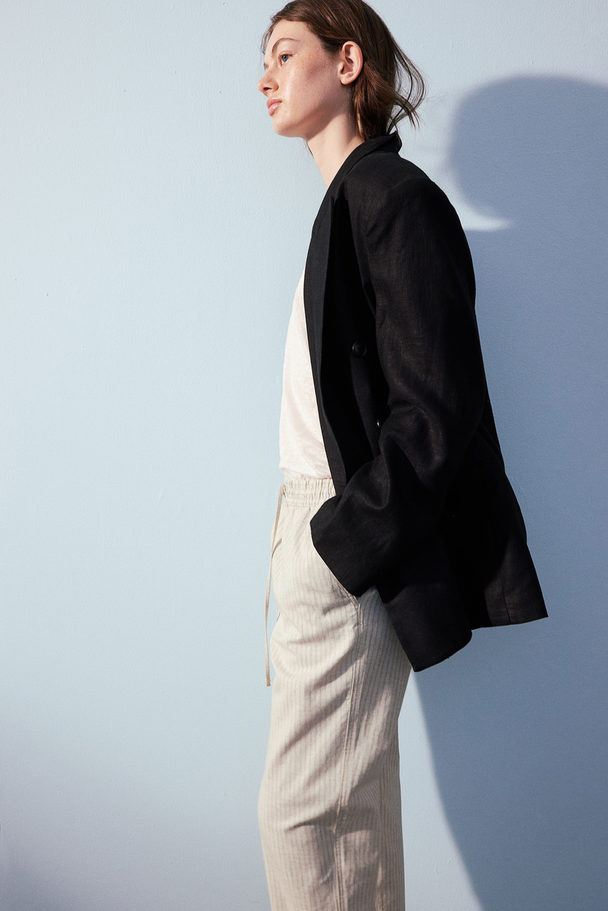H&M Linen-blend Joggers Beige/striped