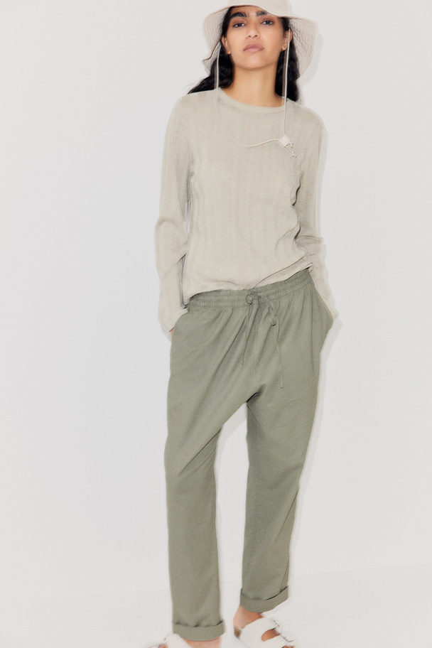 H&M Linen-blend Joggers Khaki Green